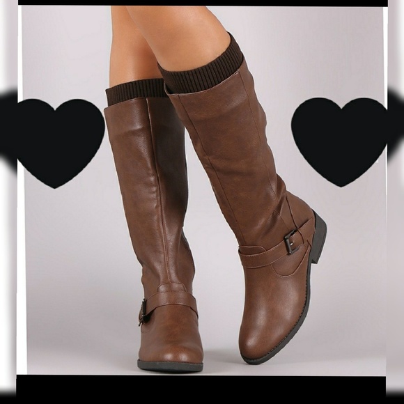 Last10💋Sweater Cuff Buckle Riding Knee High Boots - Picture 4 of 5